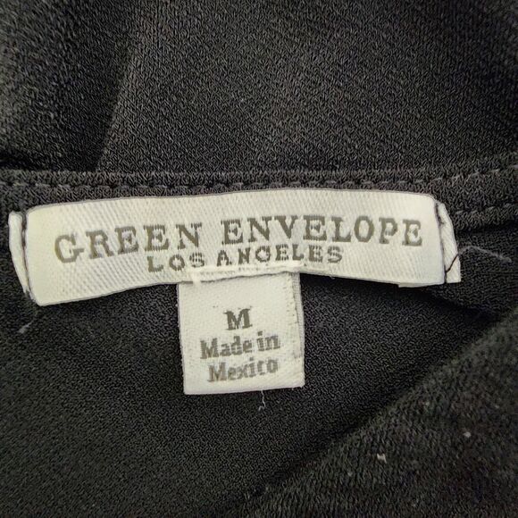 Green Envelope LA Women’s Top Size Medium Black Short Sleeves Tie Back Keyhole - Picture 7 of 8